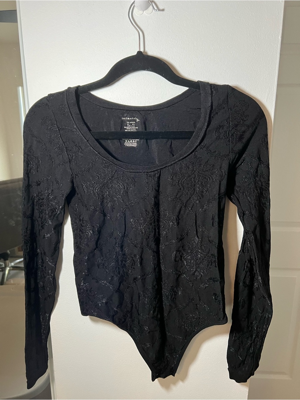 Free People Black Lace Scoop Neck Long-Sleeve Bodysuit Women’s M/L